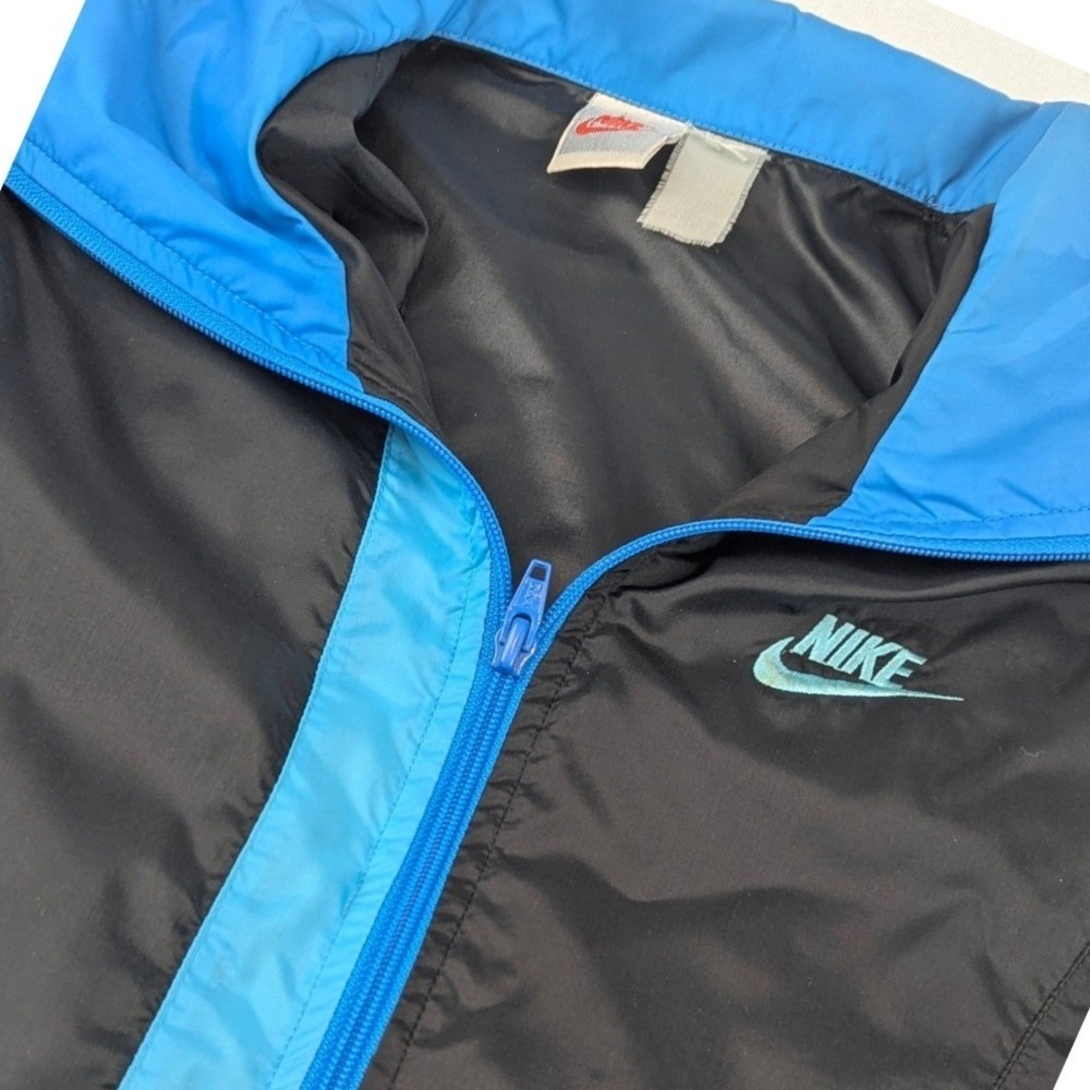 Nike Vintage Mens Large Half Zip Windbreaker Black Blue Pullover Jacket
